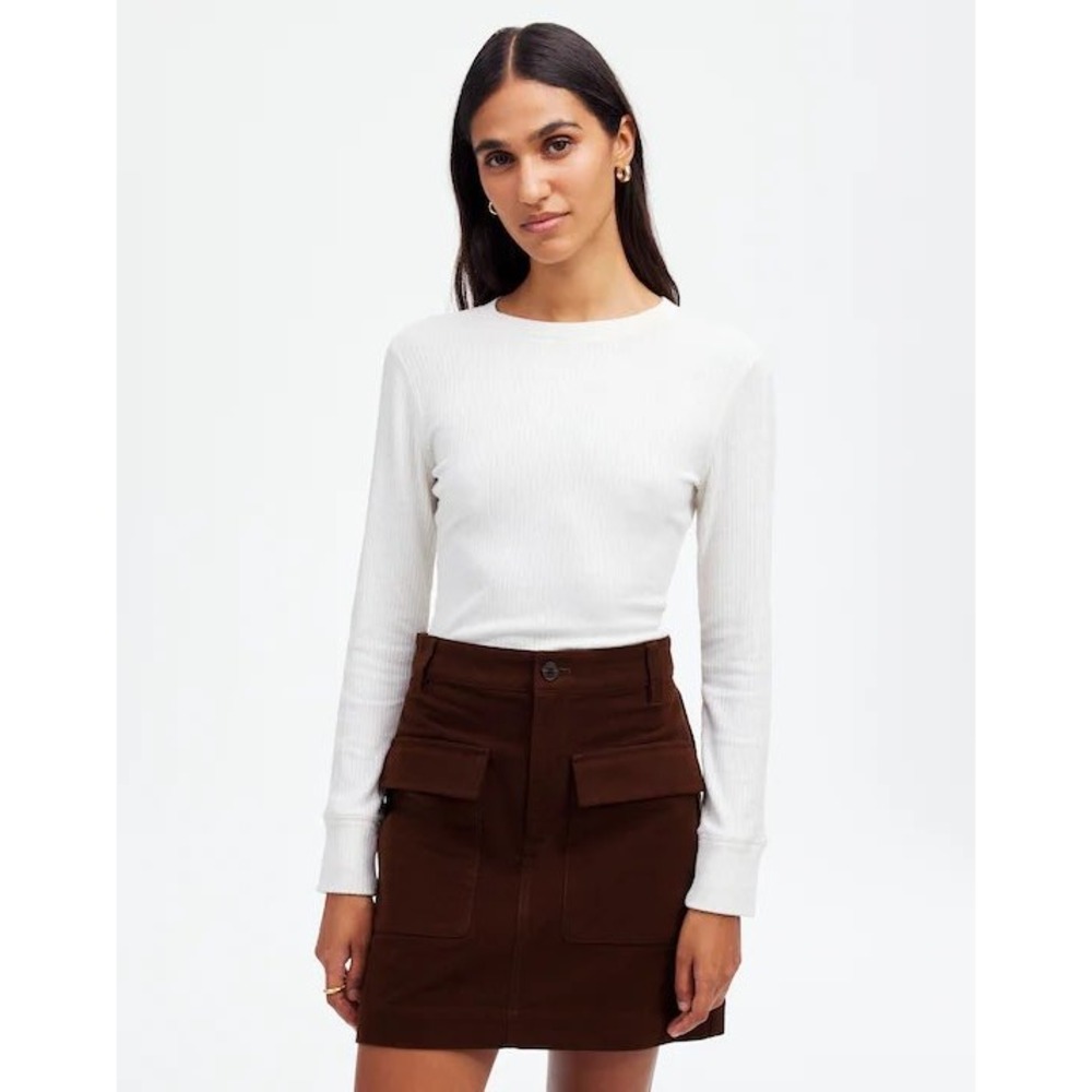 Madewell Brown Cargo Mini Skirt Cotton Blend Utility Flap Pockets Size 8